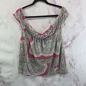 Anthropologie Top Womens Small Pink Blue Tank Off Shoulder Paisley Meadow Rue